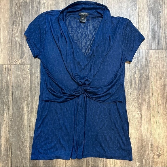 Ann Taylor Sleeveless Navy Blue Draped Front V Neckline Top Shirt Casual Soft M - Picture 4 of 11